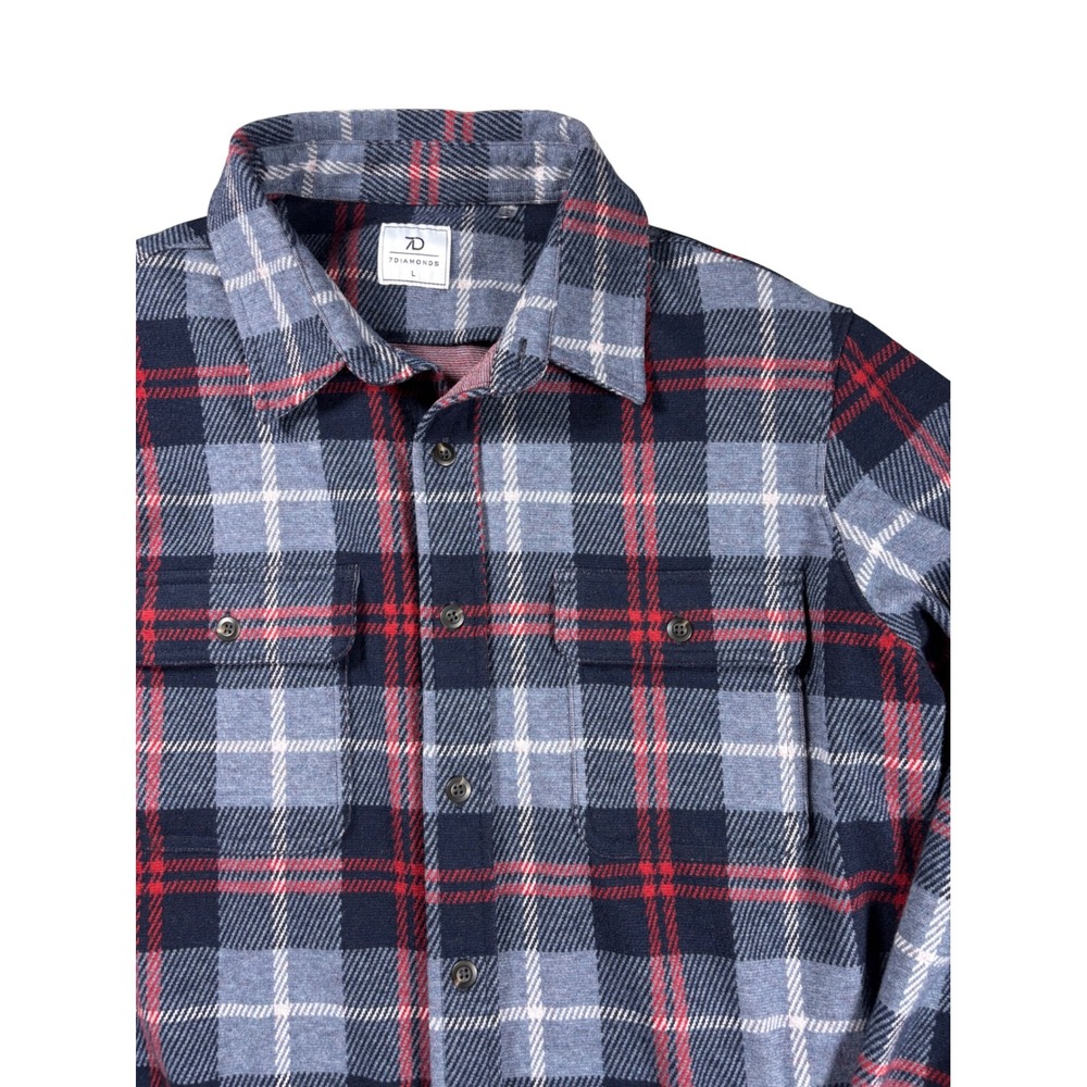 7 Diamonds Generation Plaid Stretch Flannel Shirt Mens Large Gray Red LS